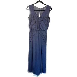 Aidan Mattox V-Neck Sleeveless Blouson Beaded Gown Navy Blue sz. 8